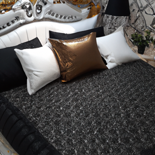 Stylowe łóżko z elegancką kołdrą i poduszkami, które podkreślają wystrój sypialni