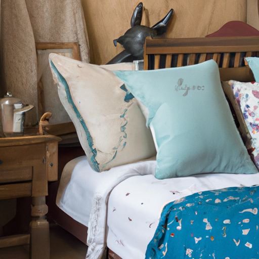 Tradycyjne łóżko z kołdrą i poduszkami w stylu vintage, nadające sypialni charakteru i historii.